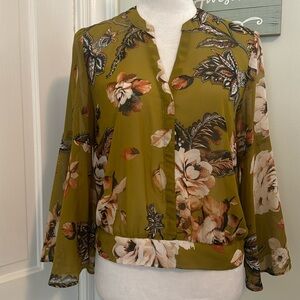 Sheer Olive Green blouse made by New York & Company